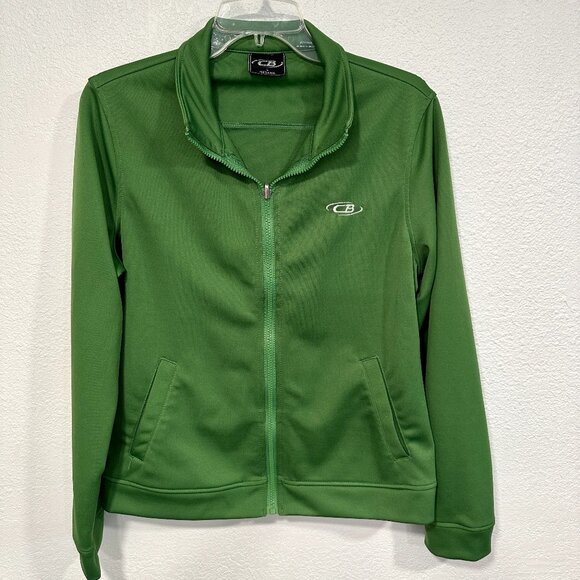 CB Full Zip Track Sweatshirt Jacket Green Long Sleeve Polyester EUC Womens Large - Picture 1 of 7